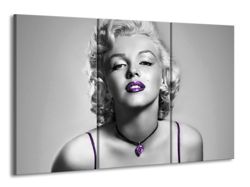 Glasschilderij Marilyn Monroe | Grijs, Paars, Zwart | 165x100cm 3Luik