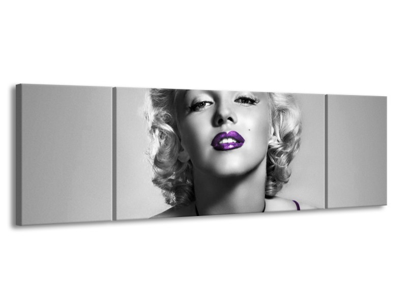 Canvas Schilderij Marilyn Monroe | Grijs, Paars, Zwart | 170x50cm 3Luik