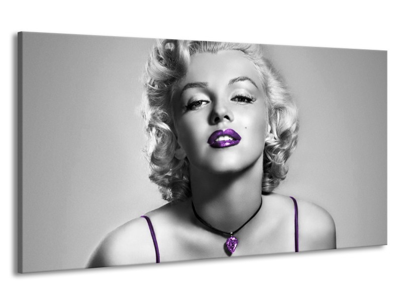 Canvas Schilderij Marilyn Monroe | Grijs, Paars, Zwart | 190x100cm 1Luik