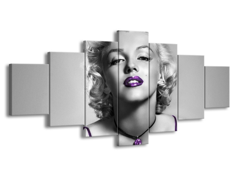 Canvas Schilderij Marilyn Monroe | Grijs, Paars, Zwart | 210x100cm 7Luik