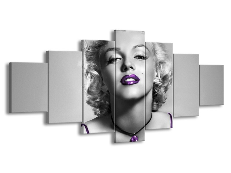 Glasschilderij Marilyn Monroe | Grijs, Paars, Zwart | 210x100cm 7Luik