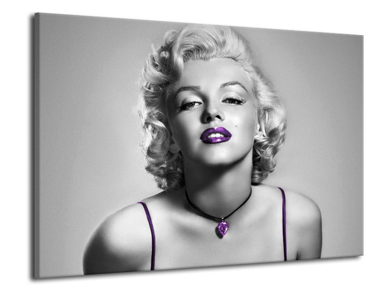 Glasschilderij Marilyn Monroe | Grijs, Paars, Zwart | 70x50cm 1Luik