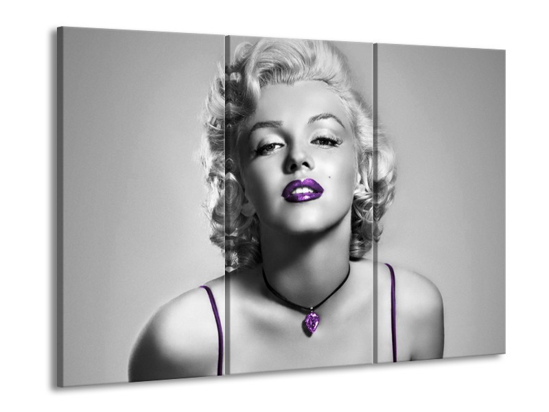 Canvas Schilderij Marilyn Monroe | Grijs, Paars, Zwart | 60x90cm 3Luik