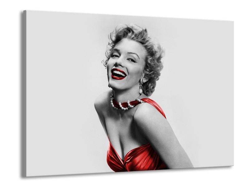 Glasschilderij Marilyn Monroe | Grijs, Rood, Zwart | 100x70cm 1Luik