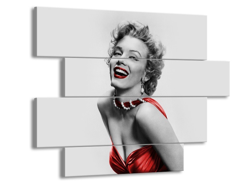 Canvas Schilderij Marilyn Monroe | Grijs, Rood, Zwart | 115x85cm 4Luik