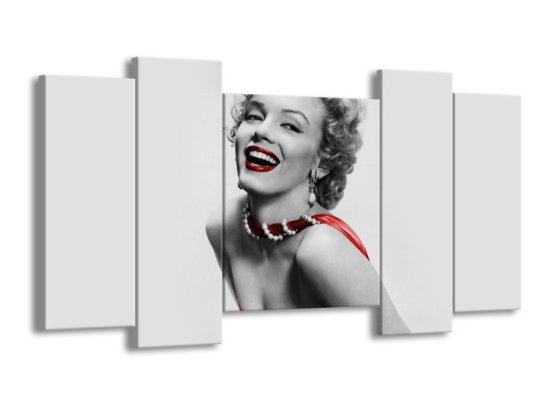 Canvas Schilderij Marilyn Monroe | Grijs, Rood, Zwart | 120x65cm 5Luik