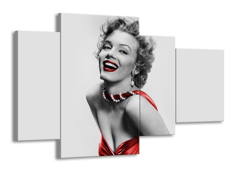 Glasschilderij Marilyn Monroe | Grijs, Rood, Zwart | 120x75cm 4Luik