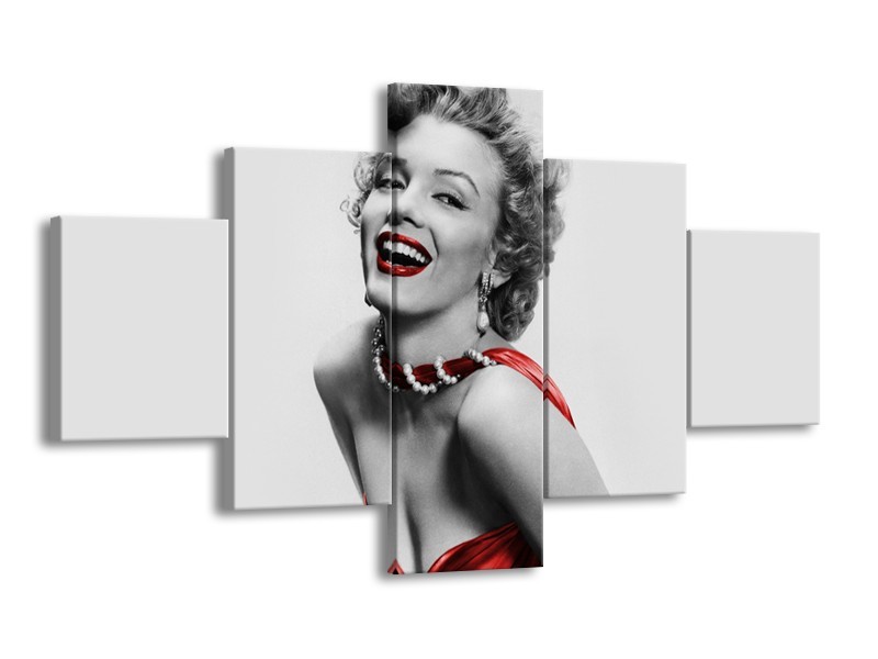 Glasschilderij Marilyn Monroe | Grijs, Rood, Zwart | 125x70cm 5Luik