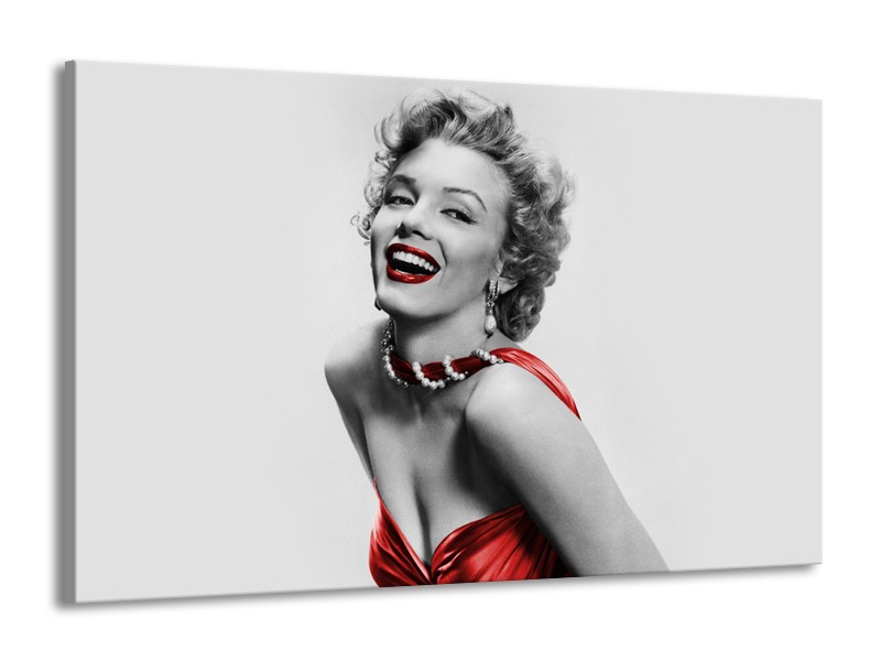 Canvas Schilderij Marilyn Monroe | Grijs, Rood, Zwart | 140x90cm 1Luik