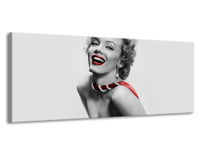 Canvas Schilderij Marilyn Monroe | Grijs, Rood, Zwart | 145x58cm 1Luik