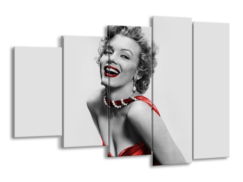 Canvas Schilderij Marilyn Monroe | Grijs, Rood, Zwart | 150x100cm 5Luik