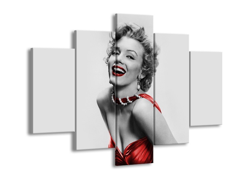 Glasschilderij Marilyn Monroe | Grijs, Rood, Zwart | 150x105cm 5Luik