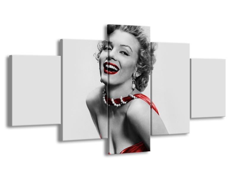 Canvas Schilderij Marilyn Monroe | Grijs, Rood, Zwart | 150x80cm 5Luik