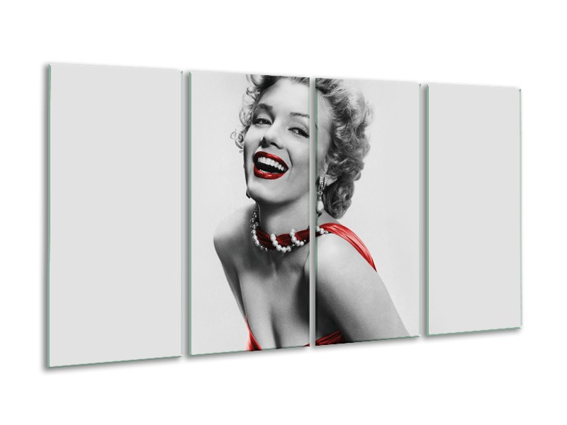 Canvas Schilderij Marilyn Monroe | Grijs, Rood, Zwart | 160x80cm 4Luik