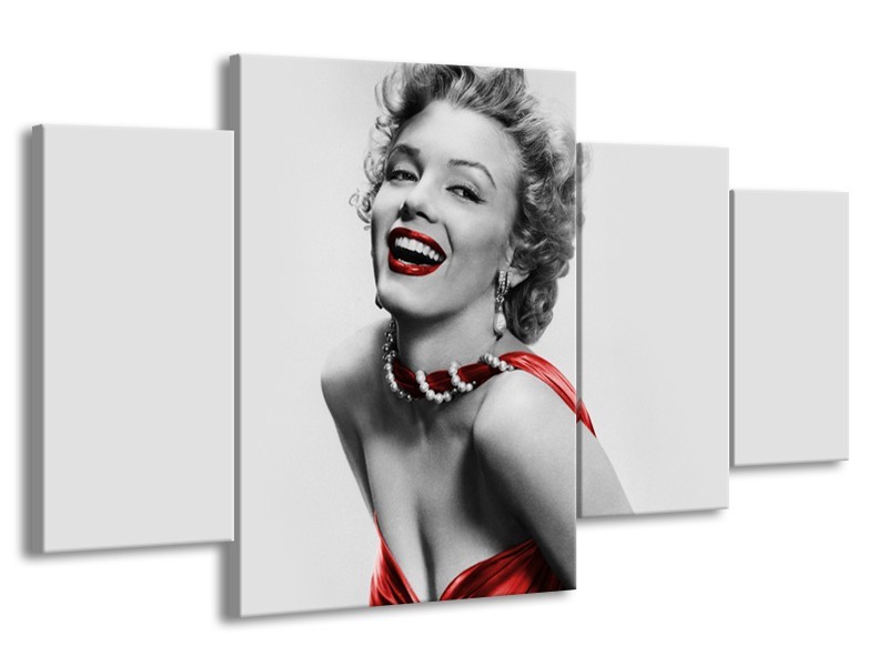 Glasschilderij Marilyn Monroe | Grijs, Rood, Zwart | 160x90cm 4Luik