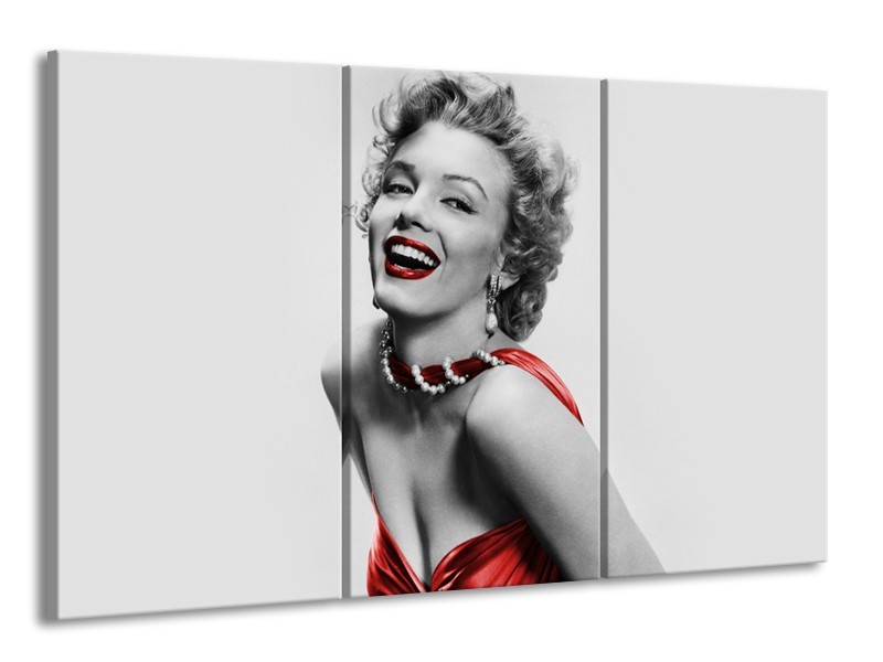 Canvas Schilderij Marilyn Monroe | Grijs, Rood, Zwart | 165x100cm 3Luik