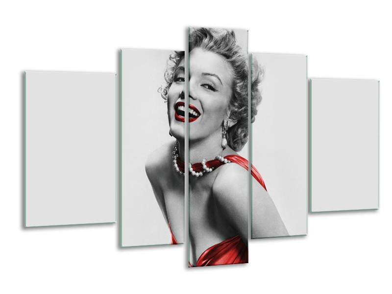 Glasschilderij Marilyn Monroe | Grijs, Rood, Zwart | 170x100cm 5Luik