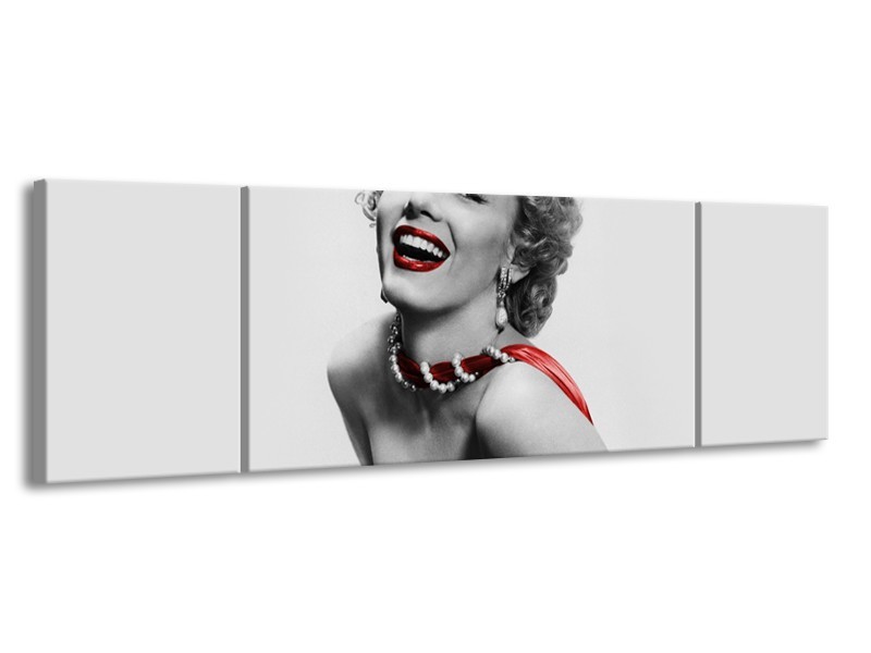 Glasschilderij Marilyn Monroe | Grijs, Rood, Zwart | 170x50cm 3Luik