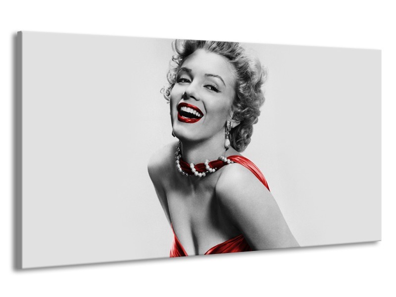 Canvas Schilderij Marilyn Monroe | Grijs, Rood, Zwart | 190x100cm 1Luik