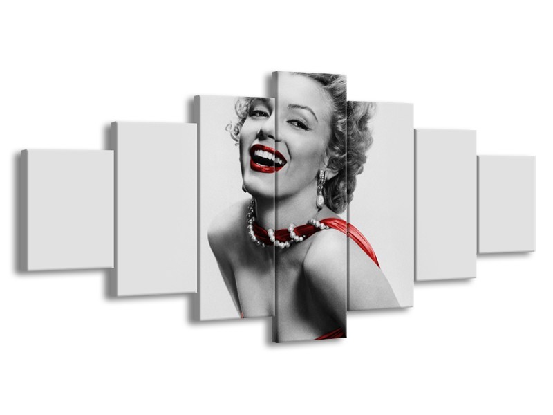 Canvas Schilderij Marilyn Monroe | Grijs, Rood, Zwart | 210x100cm 7Luik