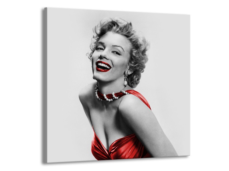 Glasschilderij Marilyn Monroe | Grijs, Rood, Zwart | 50x50cm 1Luik