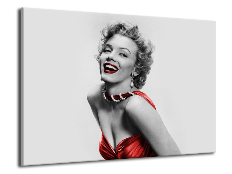 Canvas Schilderij Marilyn Monroe | Grijs, Rood, Zwart | 70x50cm 1Luik