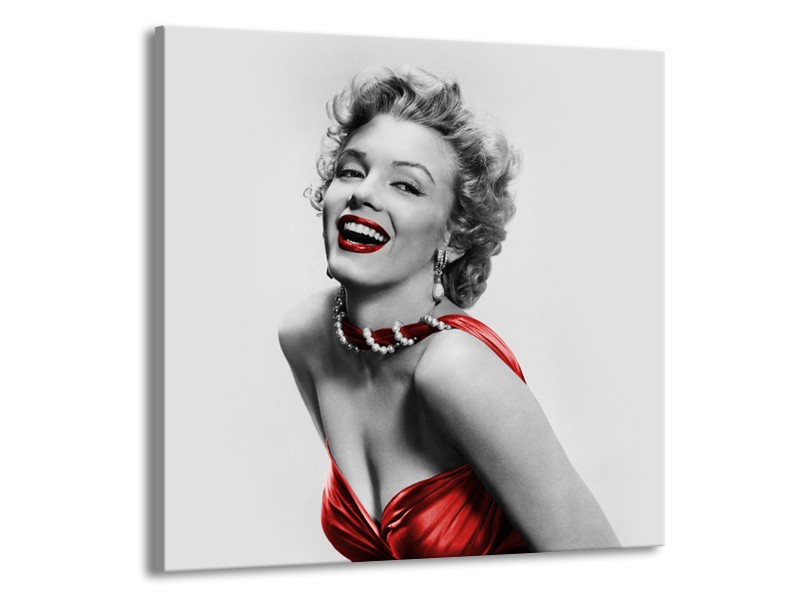 Glasschilderij Marilyn Monroe | Grijs, Rood, Zwart | 70x70cm 1Luik