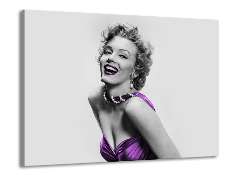 Glasschilderij Marilyn Monroe | Grijs, Paars, Zwart | 100x70cm 1Luik