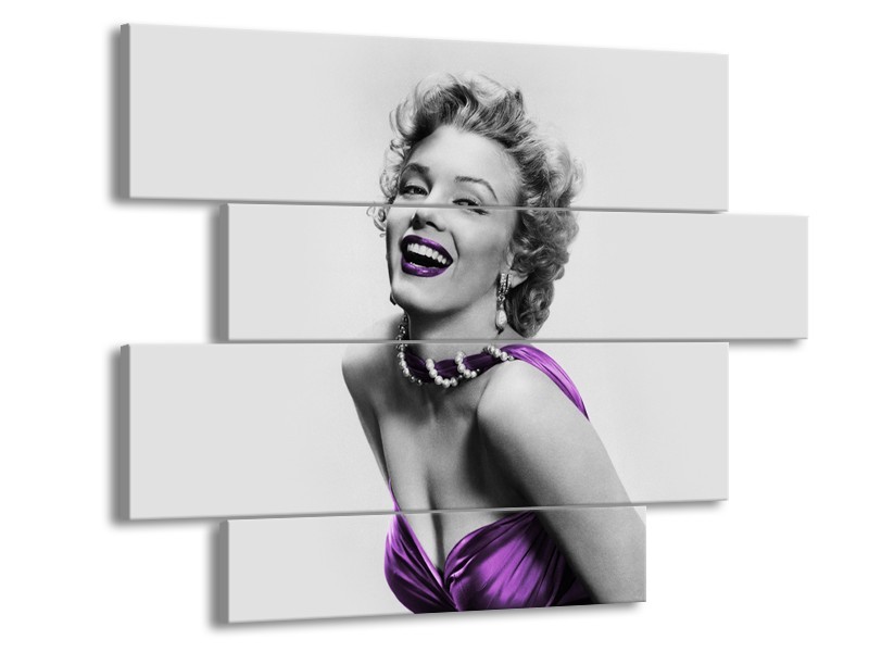 Canvas Schilderij Marilyn Monroe | Grijs, Paars, Zwart | 115x85cm 4Luik