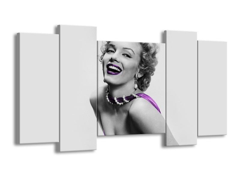 Canvas Schilderij Marilyn Monroe | Grijs, Paars, Zwart | 120x65cm 5Luik