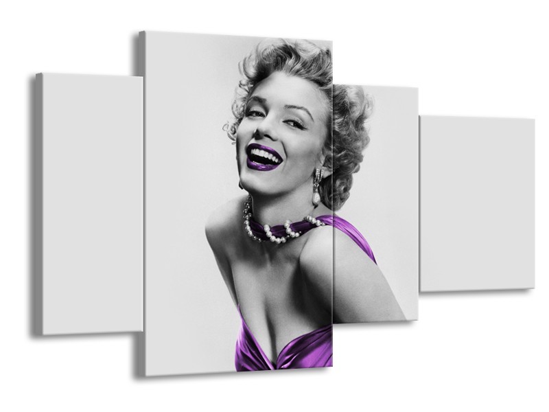 Canvas Schilderij Marilyn Monroe | Grijs, Paars, Zwart | 120x75cm 4Luik