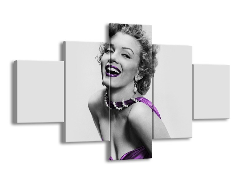 Glasschilderij Marilyn Monroe | Grijs, Paars, Zwart | 125x70cm 5Luik