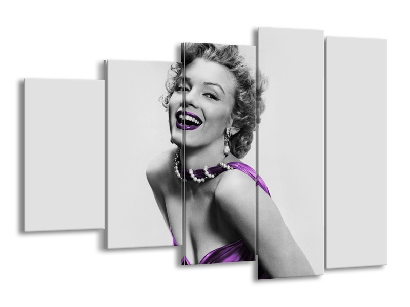 Canvas Schilderij Marilyn Monroe | Grijs, Paars, Zwart | 150x100cm 5Luik