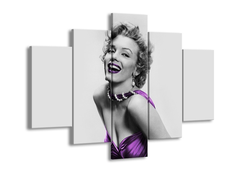 Canvas Schilderij Marilyn Monroe | Grijs, Paars, Zwart | 150x105cm 5Luik