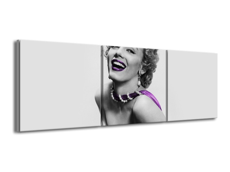 Canvas Schilderij Marilyn Monroe | Grijs, Paars, Zwart | 150x50cm 3Luik