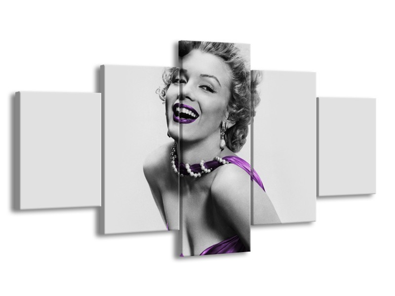 Glasschilderij Marilyn Monroe | Grijs, Paars, Zwart | 150x80cm 5Luik