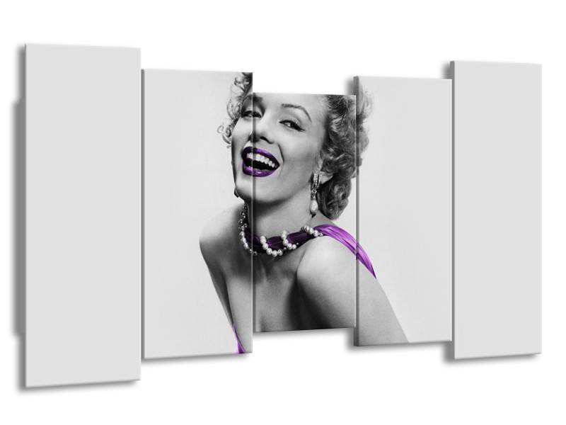 Glasschilderij Marilyn Monroe | Grijs, Paars, Zwart | 150x80cm 5Luik