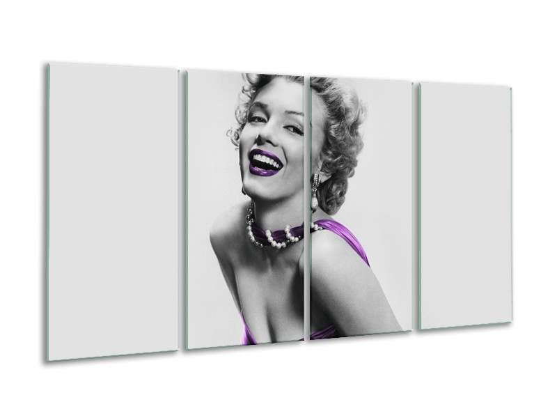 Glasschilderij Marilyn Monroe | Grijs, Paars, Zwart | 160x80cm 4Luik