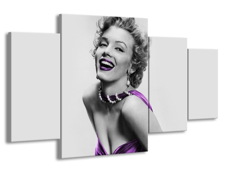 Canvas Schilderij Marilyn Monroe | Grijs, Paars, Zwart | 160x90cm 4Luik