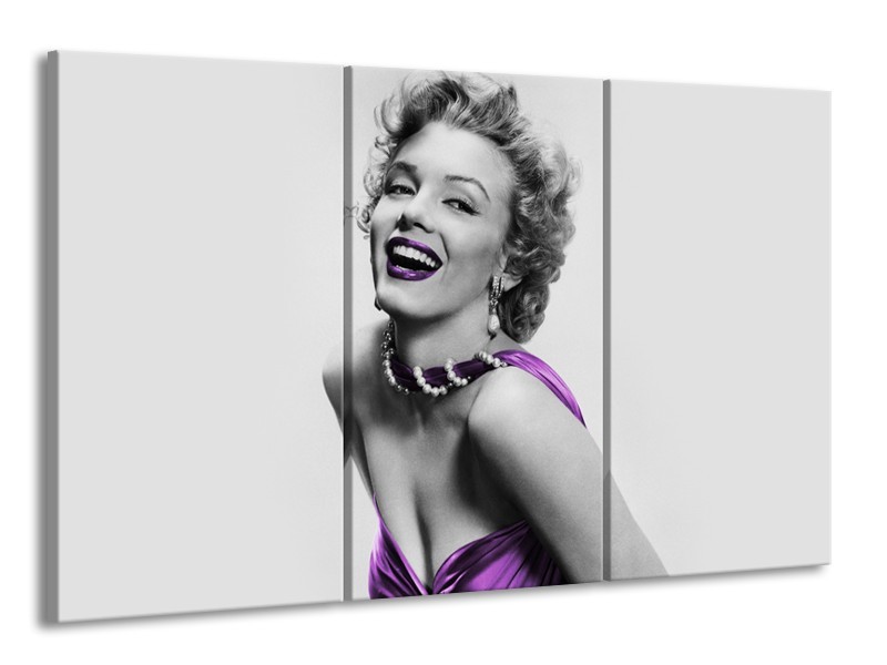 Glasschilderij Marilyn Monroe | Grijs, Paars, Zwart | 165x100cm 3Luik