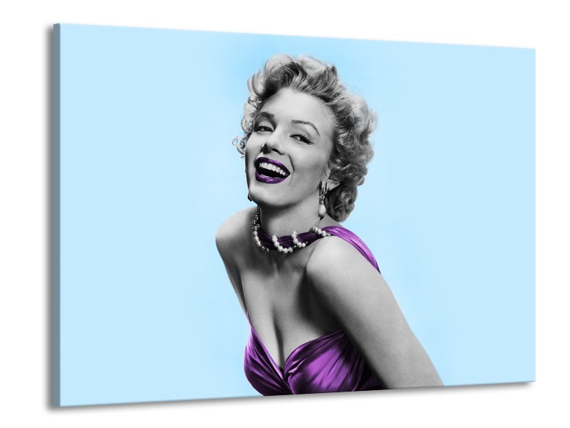 Glasschilderij Marilyn Monroe | Blauw, Paars, Grijs | 100x70cm 1Luik