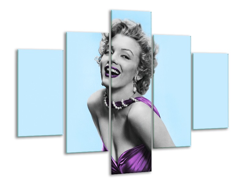 Canvas Schilderij Marilyn Monroe | Blauw, Paars, Grijs | 100x70cm 5Luik