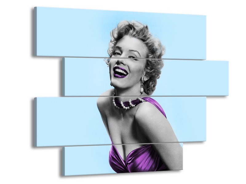 Glasschilderij Marilyn Monroe | Blauw, Paars, Grijs | 115x85cm 4Luik