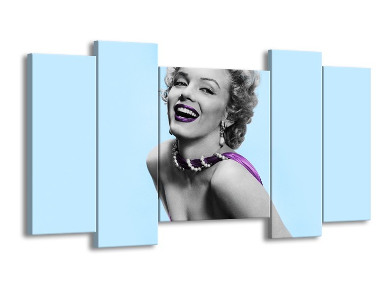 Glasschilderij Marilyn Monroe | Blauw, Paars, Grijs | 120x65cm 5Luik