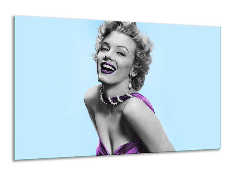 Glasschilderij Marilyn Monroe | Blauw, Paars, Grijs | 120x70cm 1Luik