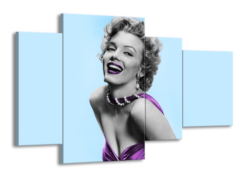 Glasschilderij Marilyn Monroe | Blauw, Paars, Grijs | 120x75cm 4Luik