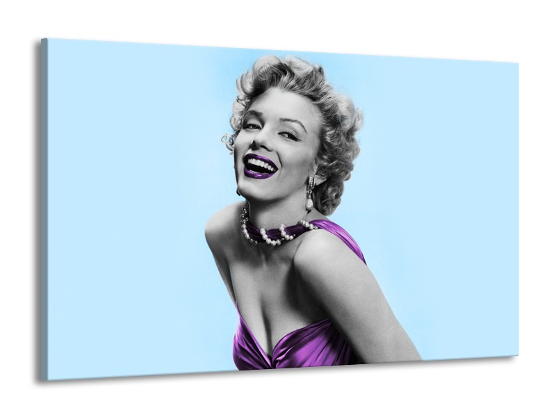 Glasschilderij Marilyn Monroe | Blauw, Paars, Grijs | 140x90cm 1Luik