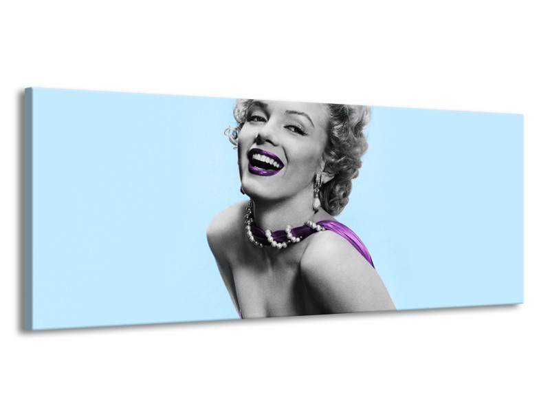 Canvas Schilderij Marilyn Monroe | Blauw, Paars, Grijs | 145x58cm 1Luik