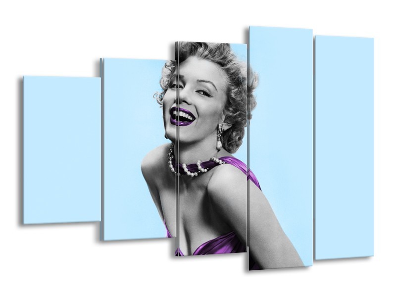 Canvas Schilderij Marilyn Monroe | Blauw, Paars, Grijs | 150x100cm 5Luik