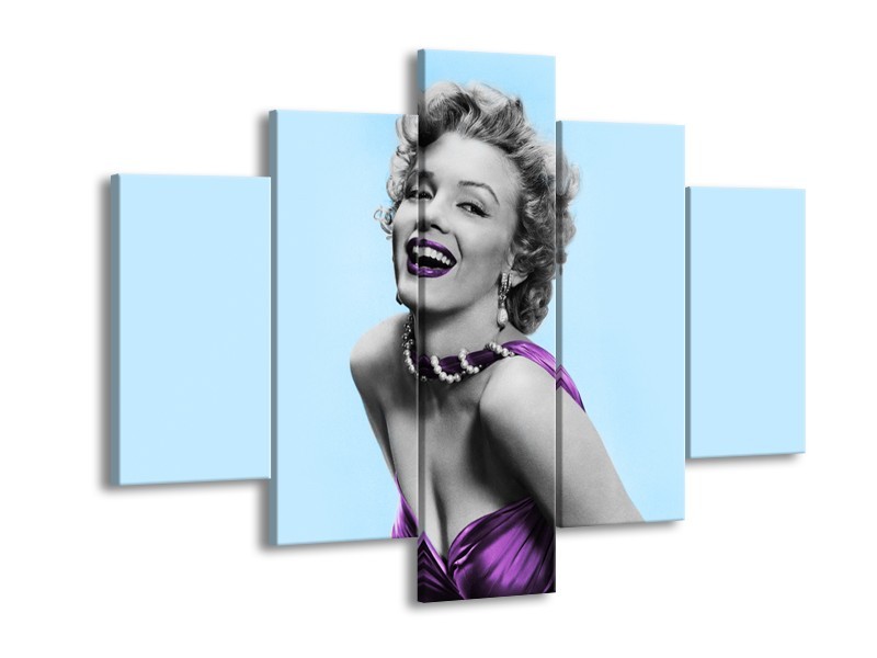 Glasschilderij Marilyn Monroe | Blauw, Paars, Grijs | 150x105cm 5Luik